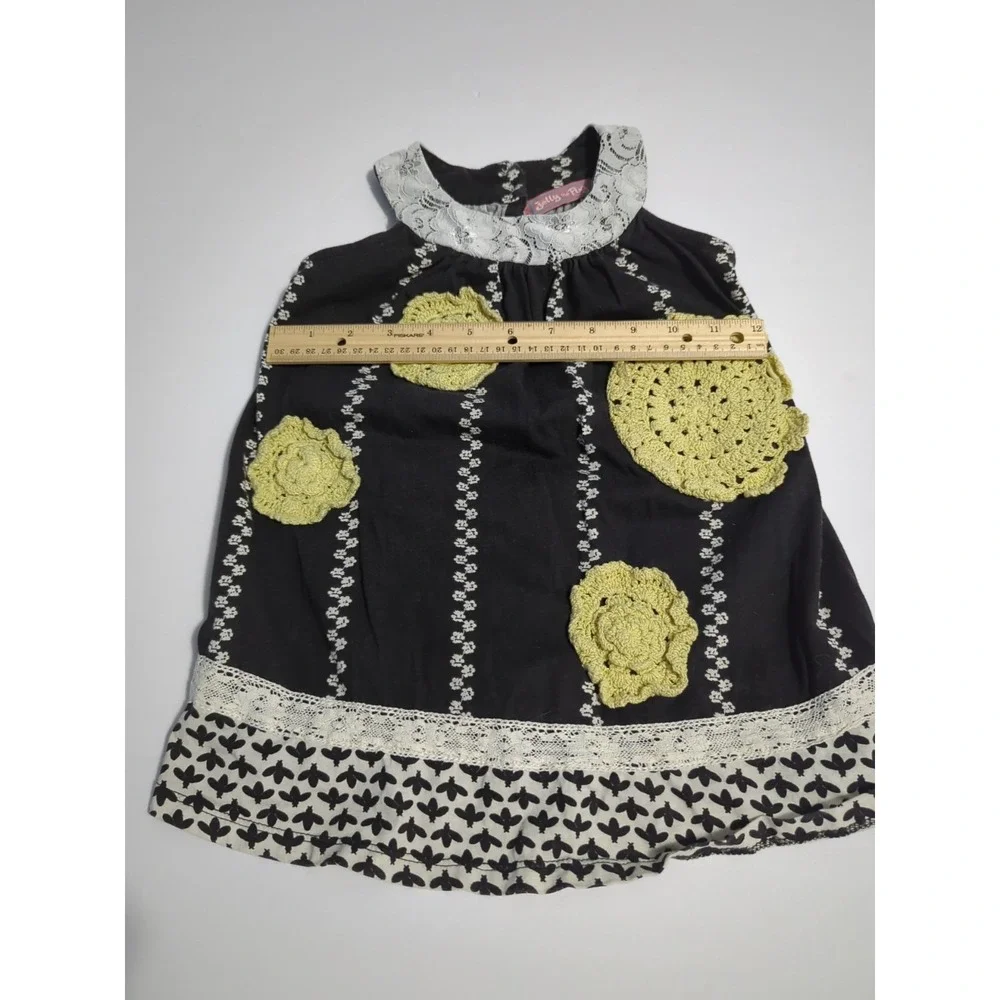 Jelly The Pug Sunburst Stripe Crochet Flower Black Sleeveless Dress Sz 3T Boho